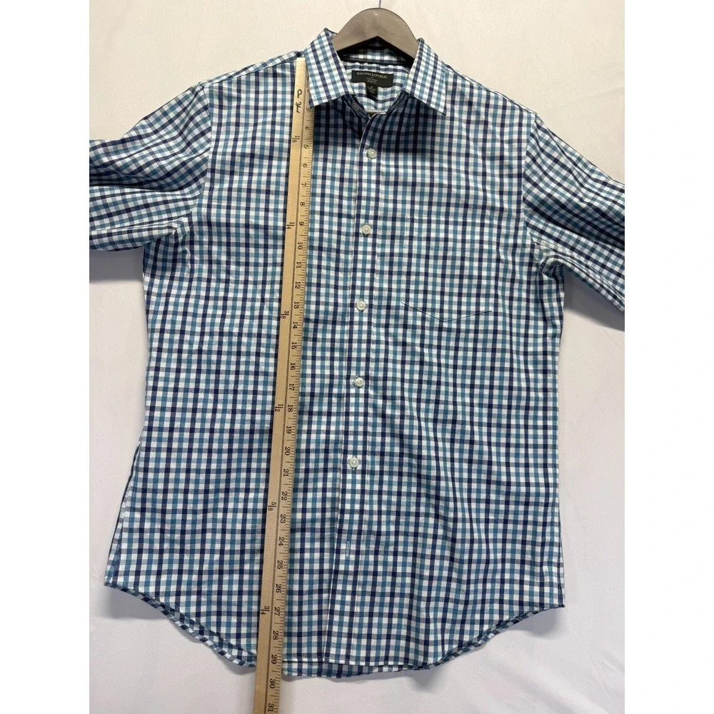 Banana Republic Dress‎ Shirt Mens M 15-15.5 Multi Tartan Plaid Non Iron Slim Fit